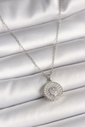 316l çelik Gümüş Renk Zincir Zirkon Taşlı Kalp İşlemeli Madalyon Model Kadın Kolye 316l çelik Gümüş Renk Zincir Zirkon Taşlı Kalp İşlemeli Madalyon Model Kadın Kolye