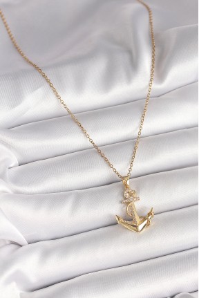 316l çelik Gold Renk Zincir Zirkon Taş Detaylı çapa Model Kadın Kolye 316l çelik Gold Renk Zincir Zirkon Taş Detaylı çapa Model Kadın Kolye