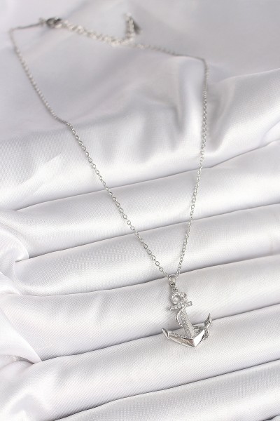 316l çelik Gümüş Renk Zincir Zirkon Taş Detaylı çapa Model Kadın Kolye 316l çelik Gümüş Renk Zincir Zirkon Taş Detaylı çapa Model Kadın Kolye