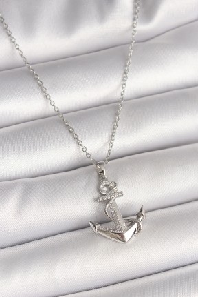 316l çelik Gümüş Renk Zincir Zirkon Taş Detaylı çapa Model Kadın Kolye 316l çelik Gümüş Renk Zincir Zirkon Taş Detaylı çapa Model Kadın Kolye