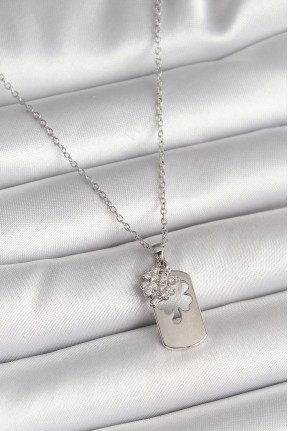 316l çelik Gümüş Renk Zincir Zirkon Taşlı Yonca Model Kadın Kolye 316l çelik Gümüş Renk Zincir Zirkon Taşlı Yonca Model Kadın Kolye