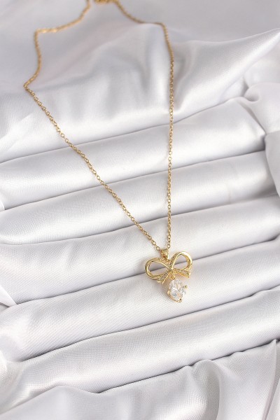 316l çelik Gold Renk Zincir Zirkon Taşlı Kurdele Model Kadın Kolye 316l çelik Gold Renk Zincir Zirkon Taşlı Kurdele Model Kadın Kolye