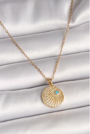 316l çelik Gold Renk Zincir Zirkon Taş İşlemeli Mavi Taş Detaylı Madalyon Model Kadın Kolye 316l çelik Gold Renk Zincir Zirkon Taş İşlemeli Mavi Taş Detaylı Madalyon Model Kadın Kolye