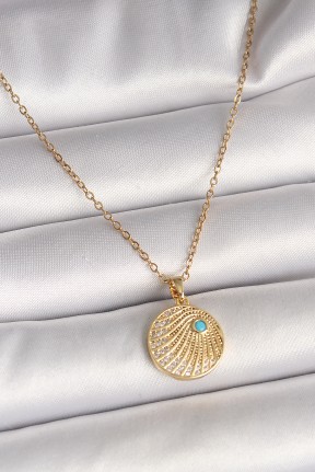 316l çelik Gold Renk Zincir Zirkon Taş İşlemeli Mavi Taş Detaylı Madalyon Model Kadın Kolye 316l çelik Gold Renk Zincir Zirkon Taş İşlemeli Mavi Taş Detaylı Madalyon Model Kadın Kolye