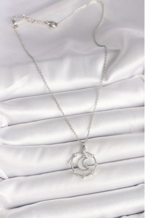 316l çelik Gümüş Renk Zincir Zirkon Taşlı Beyaz Mineli Hilal Model Kadın Kolye 316l çelik Gümüş Renk Zincir Zirkon Taşlı Beyaz Mineli Hilal Model Kadın Kolye