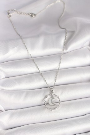 316l çelik Gümüş Renk Zincir Zirkon Taşlı Beyaz Mineli Hilal Model Kadın Kolye 316l çelik Gümüş Renk Zincir Zirkon Taşlı Beyaz Mineli Hilal Model Kadın Kolye