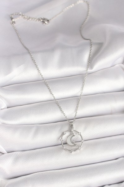 316l çelik Gümüş Renk Zincir Zirkon Taşlı Beyaz Mineli Hilal Model Kadın Kolye 316l çelik Gümüş Renk Zincir Zirkon Taşlı Beyaz Mineli Hilal Model Kadın Kolye