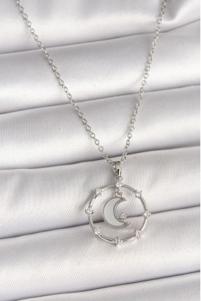 316l çelik Gümüş Renk Zincir Zirkon Taşlı Beyaz Mineli Hilal Model Kadın Kolye 316l çelik Gümüş Renk Zincir Zirkon Taşlı Beyaz Mineli Hilal Model Kadın Kolye