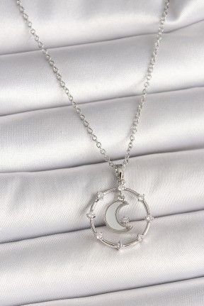 316l çelik Gümüş Renk Zincir Zirkon Taşlı Beyaz Mineli Hilal Model Kadın Kolye 316l çelik Gümüş Renk Zincir Zirkon Taşlı Beyaz Mineli Hilal Model Kadın Kolye