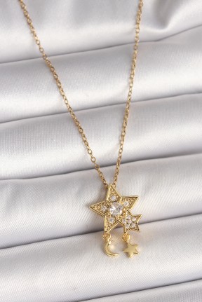 316l çelik Gold Renk Zincir Zirkon Taşlı Yıldız Model Sallanı Ay Yıldız Detay Kadın Kolye 316l çelik Gold Renk Zincir Zirkon Taşlı Yıldız Model Sallanı Ay Yıldız Detay Kadın Kolye
