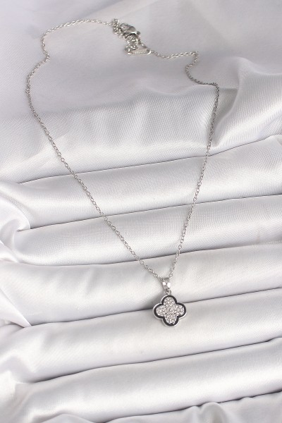 316l çelik Gümüş Renk Zincir Zirkon Taşlı Yonca Model Kadın Kolye 316l çelik Gümüş Renk Zincir Zirkon Taşlı Yonca Model Kadın Kolye