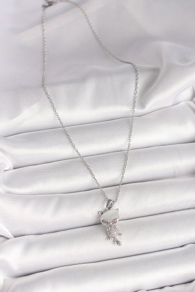 316l çelik Gümüş Renk Zincir Zirkon Taşlı Kedi Model Kadın Kolye 316l çelik Gümüş Renk Zincir Zirkon Taşlı Kedi Model Kadın Kolye