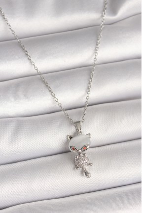 316l çelik Gümüş Renk Zincir Zirkon Taşlı Kedi Model Kadın Kolye 316l çelik Gümüş Renk Zincir Zirkon Taşlı Kedi Model Kadın Kolye