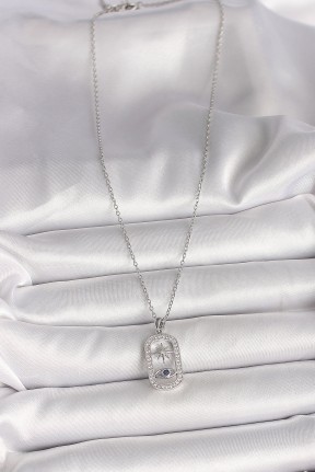 316l çelik Gümüş Renk Zincir Zirkon Taşlı Göz Yıldız Model Kadın Kolye 316l çelik Gümüş Renk Zincir Zirkon Taşlı Göz Yıldız Model Kadın Kolye