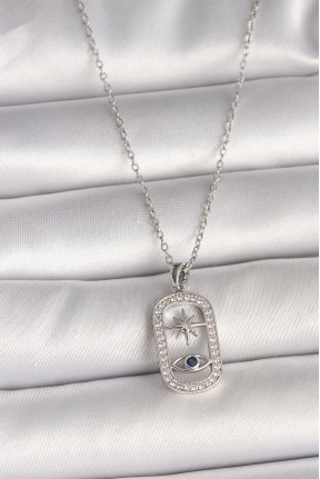 316l çelik Gümüş Renk Zincir Zirkon Taşlı Göz Yıldız Model Kadın Kolye 316l çelik Gümüş Renk Zincir Zirkon Taşlı Göz Yıldız Model Kadın Kolye