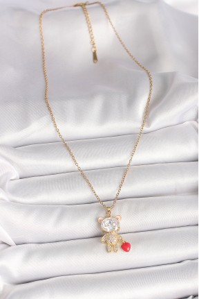 316l çelik Gold Renk Zincir Zirkon Taşlı Ayıcık Model Kırmızı Kalp Detay Kadın Kolye 316l çelik Gold Renk Zincir Zirkon Taşlı Ayıcık Model Kırmızı Kalp Detay Kadın Kolye