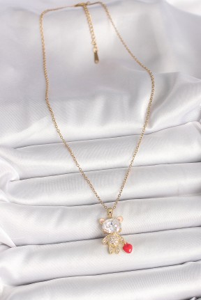 316l çelik Gold Renk Zincir Zirkon Taşlı Ayıcık Model Kırmızı Kalp Detay Kadın Kolye 316l çelik Gold Renk Zincir Zirkon Taşlı Ayıcık Model Kırmızı Kalp Detay Kadın Kolye