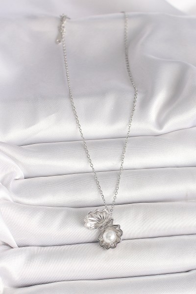 316l çelik Gümüş Renk Zincir Açılır İncili Midye Model Kadın Kolye 316l çelik Gümüş Renk Zincir Açılır İncili Midye Model Kadın Kolye