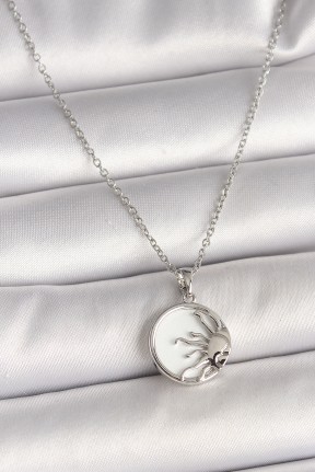 316l çelik Gümüş Renk Zincir Beyaz Mineli Gün Batımı Model Kadın Kolye