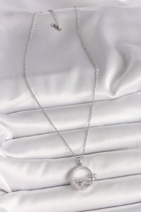 316l çelik Gümüş Renk Zincir Zirkon Taşlı Ay Yıldız Model Sonsuzluk Detay Kadın Kolye