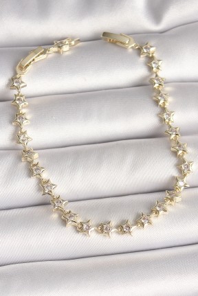 Pirinç Gold Renk Zirkon Taşlı Yıldız Model Vip Seri Kadın Bileklik Pirinç Gold Renk Zirkon Taşlı Yıldız Model Vip Seri Kadın Bileklik