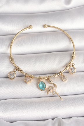 Pirinç Gold Renk Zirkon Taşlı Sallantı Filamingo Figür Charm Kadın Bileklik Pirinç Gold Renk Zirkon Taşlı Sallantı Filamingo Figür Charm Kadın Bileklik