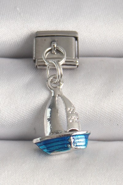 316l çelik Gümüş Renk Mavi Yelkenli Model Nomination Charm