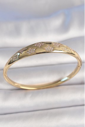 Pirinç Gold Renk Zirkon Taşlı Yıldız İşlemeli Kadın Kelepçe Pirinç Gold Renk Zirkon Taşlı Yıldız İşlemeli Kadın Kelepçe