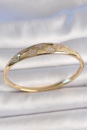 Pirinç Gold Renk Zirkon Taşlı Yıldız İşlemeli Kadın Kelepçe Pirinç Gold Renk Zirkon Taşlı Yıldız İşlemeli Kadın Kelepçe