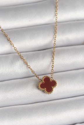 316l çelik Gold Renk Bordo Yonca Model Kadın Kolye 316l çelik Gold Renk Bordo Yonca Model Kadın Kolye