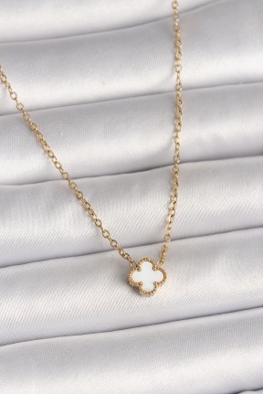 316l çelik Gold Renk Beyaz Yonca Model Kadın Kolye 316l çelik Gold Renk Beyaz Yonca Model Kadın Kolye