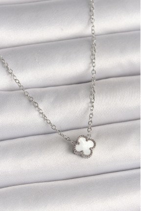 316l çelik Gümüş Renk Beyaz Yonca Model Kadın Kolye 316l çelik Gümüş Renk Beyaz Yonca Model Kadın Kolye