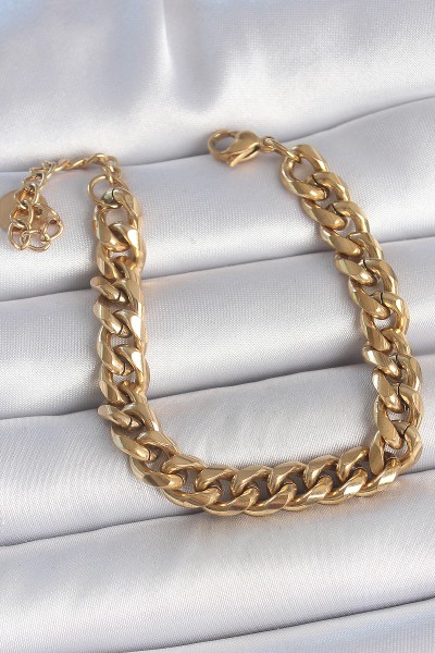 316l çelik Gold Renk Kalın Zincir Model Kadın Bileklik