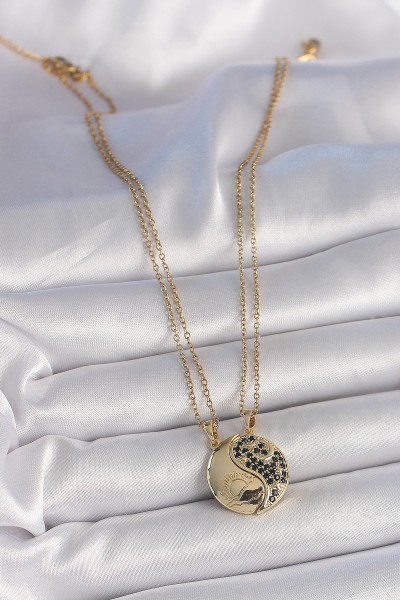 316l çelik Gold Renk Zincir Zirkon Taşlı Ying Yang Model Gün Batımı İşlemeli Arkadaşlık Kadın Kolye 316l çelik Gold Renk Zincir Zirkon Taşlı Ying Yang Model Gün Batımı İşlemeli Arkadaşlık Kadın Kolye