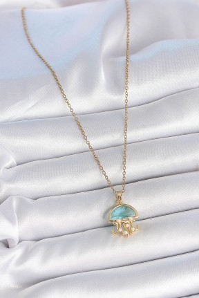 316l çelik Gold Renk Mavi Taşlı Deniz Anası Model İnci Detay Kadın Kolye 316l çelik Gold Renk Mavi Taşlı Deniz Anası Model İnci Detay Kadın Kolye