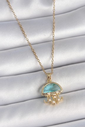 316l çelik Gold Renk Mavi Taşlı Deniz Anası Model İnci Detay Kadın Kolye 316l çelik Gold Renk Mavi Taşlı Deniz Anası Model İnci Detay Kadın Kolye