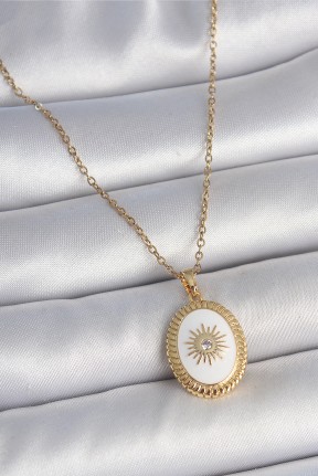 316l çelik Gold Renk Zincir Beyaz Mineli Güneş İşlemeli Zirkon Taş Detaylı Madalyon Model Kadın Kolye 316l çelik Gold Renk Zincir Beyaz Mineli Güneş İşlemeli Zirkon Taş Detaylı Madalyon Model Kadın Kolye