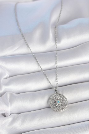 316l çelik Gümüş Renk Zincir Mavi Taşlı Lotus Model Kadın Kolye 316l çelik Gümüş Renk Zincir Mavi Taşlı Lotus Model Kadın Kolye