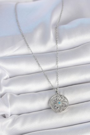 316l çelik Gümüş Renk Zincir Mavi Taşlı Lotus Model Kadın Kolye 316l çelik Gümüş Renk Zincir Mavi Taşlı Lotus Model Kadın Kolye