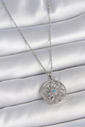 316l çelik Gümüş Renk Zincir Mavi Taşlı Lotus Model Kadın Kolye 316l çelik Gümüş Renk Zincir Mavi Taşlı Lotus Model Kadın Kolye