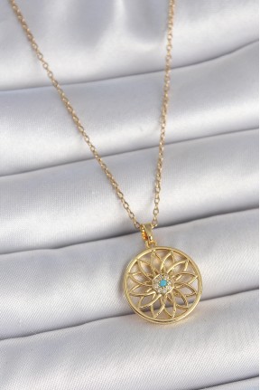 316l çelik Gold Renk Zincr Mavi Taşlı Lotus Model Kadın Kolye 316l çelik Gold Renk Zincr Mavi Taşlı Lotus Model Kadın Kolye