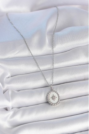316l çelik Gümüş Renk Zincir Beyaz Mineli Kutup Yıldız İşlemeli Madalyon Model Kadın Kolye 316l çelik Gümüş Renk Zincir Beyaz Mineli Kutup Yıldız İşlemeli Madalyon Model Kadın Kolye