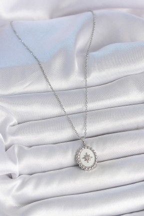 316l çelik Gümüş Renk Zincir Beyaz Mineli Kutup Yıldız İşlemeli Madalyon Model Kadın Kolye 316l çelik Gümüş Renk Zincir Beyaz Mineli Kutup Yıldız İşlemeli Madalyon Model Kadın Kolye