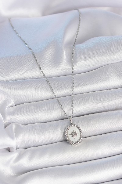 316l çelik Gümüş Renk Zincir Beyaz Mineli Kutup Yıldız İşlemeli Madalyon Model Kadın Kolye 316l çelik Gümüş Renk Zincir Beyaz Mineli Kutup Yıldız İşlemeli Madalyon Model Kadın Kolye
