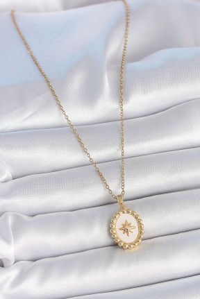 316l çelik Gold Renk Zincir Beyaz Mineli Kutup Yıldız İşlemeli Madalyon Model Kadın Kolye 316l çelik Gold Renk Zincir Beyaz Mineli Kutup Yıldız İşlemeli Madalyon Model Kadın Kolye