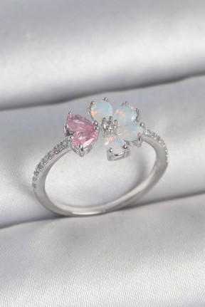 Pirinç Gümüş Renk Beyaz Mineli Pembe Zirkon Taşlı çiçek Model Kadın Yüzük Pirinç Gümüş Renk Beyaz Mineli Pembe Zirkon Taşlı çiçek Model Kadın Yüzük
