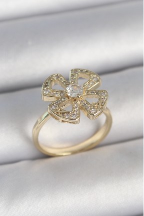 Pirinç Gold Renk Zirkon Taşlı Yonca Model Ayarlanabilir Kadın Yüzük Pirinç Gold Renk Zirkon Taşlı Yonca Model Ayarlanabilir Kadın Yüzük
