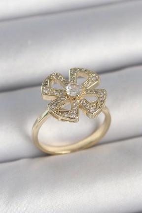 Pirinç Gold Renk Zirkon Taşlı Yonca Model Ayarlanabilir Kadın Yüzük Pirinç Gold Renk Zirkon Taşlı Yonca Model Ayarlanabilir Kadın Yüzük
