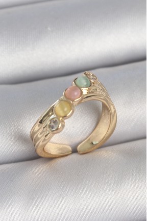 Pirinç Gold Renk Zirkon Taş Detaylı Karışık Mineli Ayarlanabilir Kadın Yüzük Pirinç Gold Renk Zirkon Taş Detaylı Karışık Mineli Ayarlanabilir Kadın Yüzük