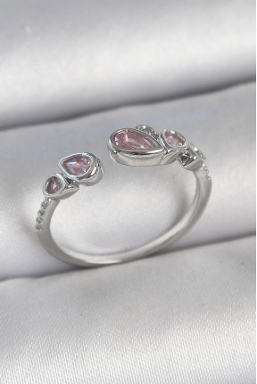Pirinç Gümüş Renk Pembe Damla Zirkon Taşlı Ayarlanabilir Model Kadın Yüzük Pirinç Gümüş Renk Pembe Damla Zirkon Taşlı Ayarlanabilir Model Kadın Yüzük